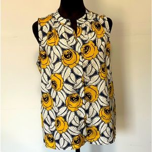 Maison Jules sleeveless Navy/Yellow floral pattern button front shirt-Medium